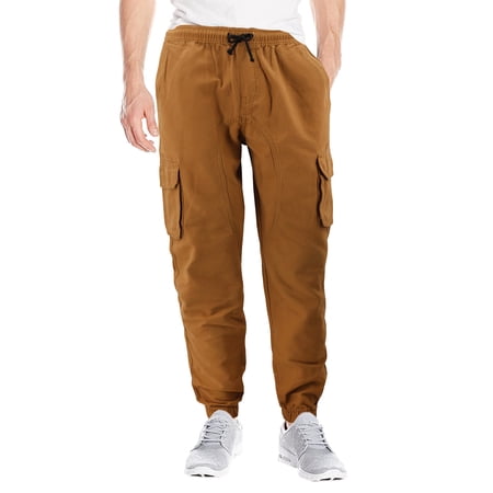 Men s Casual Cargo Pants Elastic Waist Gym Workout Athletic Sport Joggers (Khaki 30x32)