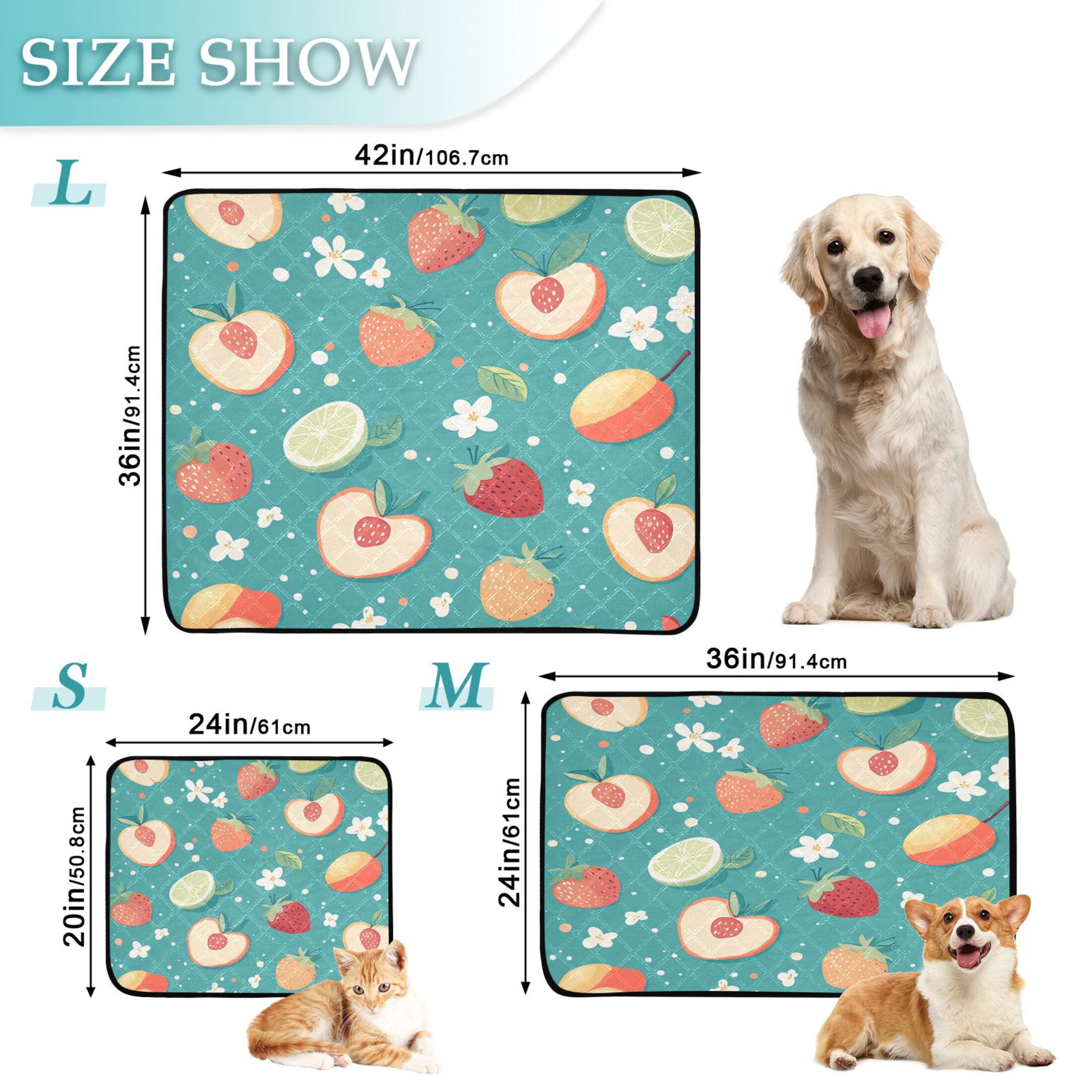 Qxltty Peaches and Strawberries in A Repeating Pattern Cat litter Pads Pet Set of 3 Diaper Mats Center Anti-leakage Layer Absorbent Soft and Comfortable