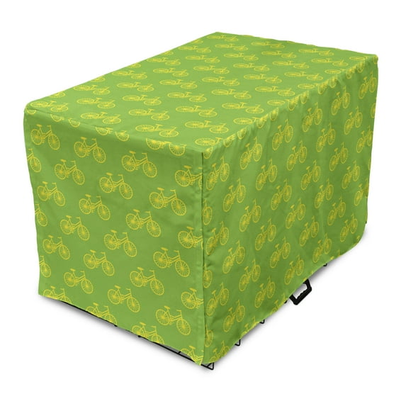 Bicycle Dog Crate Cover, Illustration of Continuous 2 Wheel Items in Nature Tones Retro Feels, Easy to Use Pet Kennel Cover Small Dogs Puppies Kittens, 7 Sizes, Lime Green and Yellow, by Ambesonne