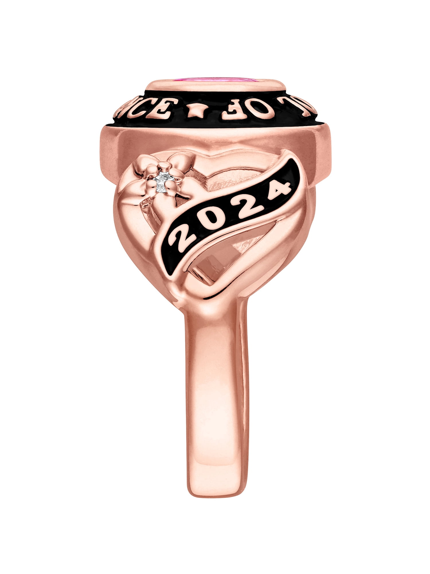 Order Now for 2025 Graduation, Freestyle Women's Rose Gold Celebrium Sweetheart Birthstone Class Ring with Diamond Accents