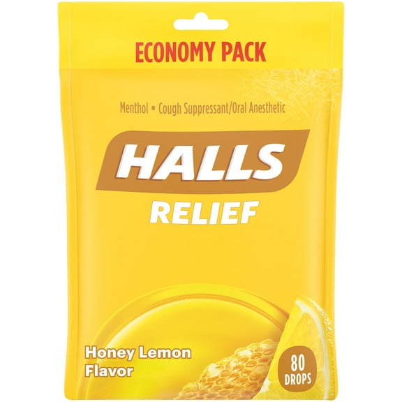 (2 pack) HALLS Relief Honey Lemon Cough Drops, Economy Pack, 80 Drops