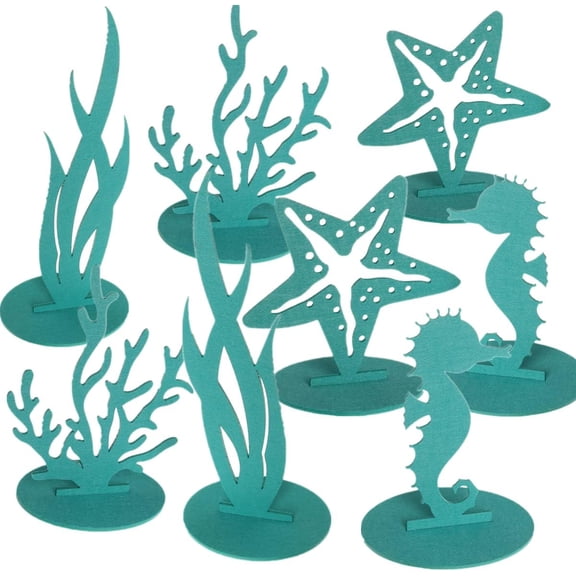 8 Pcs Green Mermaid Party Decoration DIY Felt Table Centerpiece Under The Sea Party Decorations for Ocean Theme Girl Mermaid Birthday Baby Shower Party Supplies
