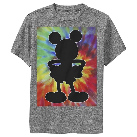 Boy's Mickey & Friends Mickey Mouse Retro Tie-Dye Silhouette Performance Graphic Tee Charcoal Heather Large