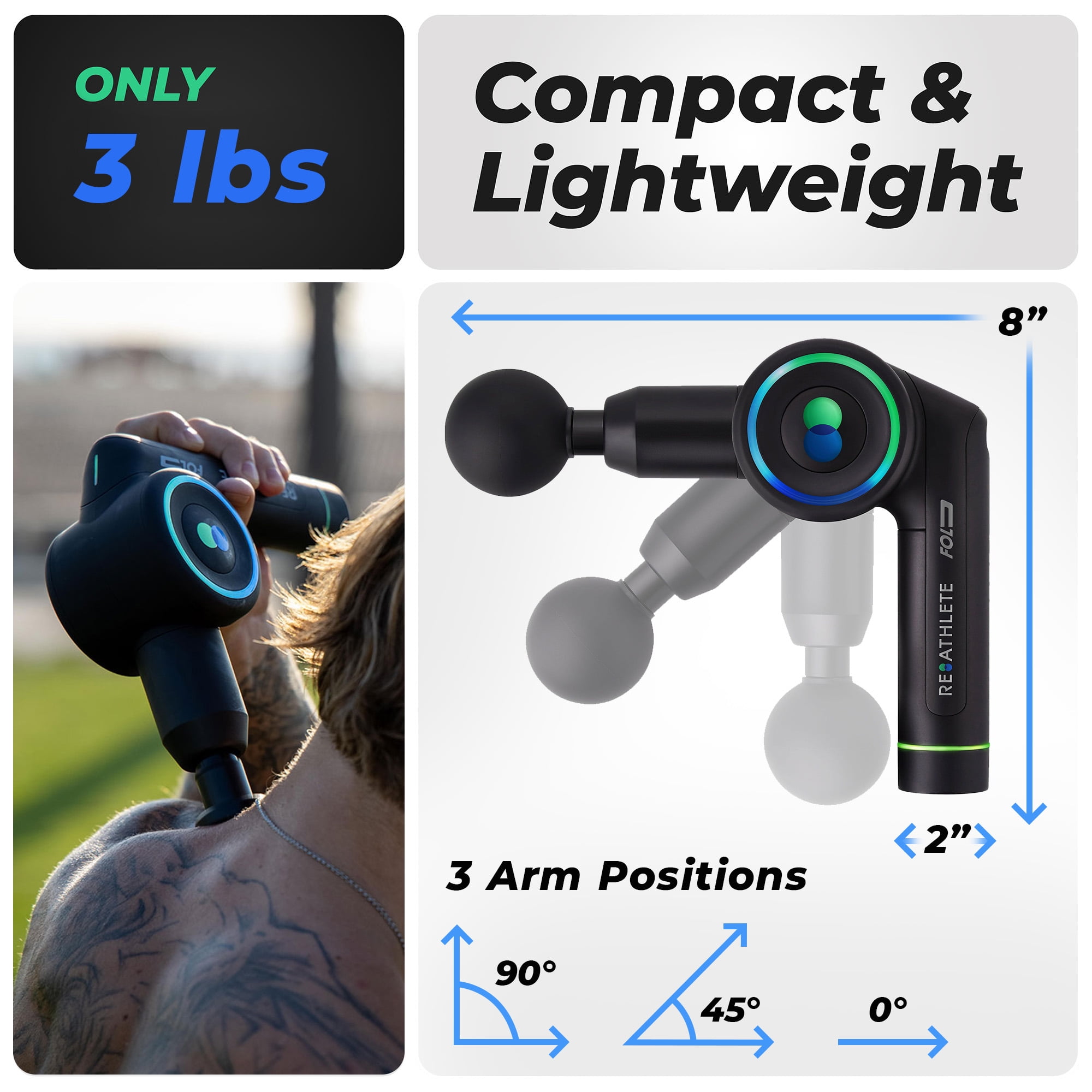 Reathlete FOLD Wireless Folding Percussion Massage Therapy Gun, Black
