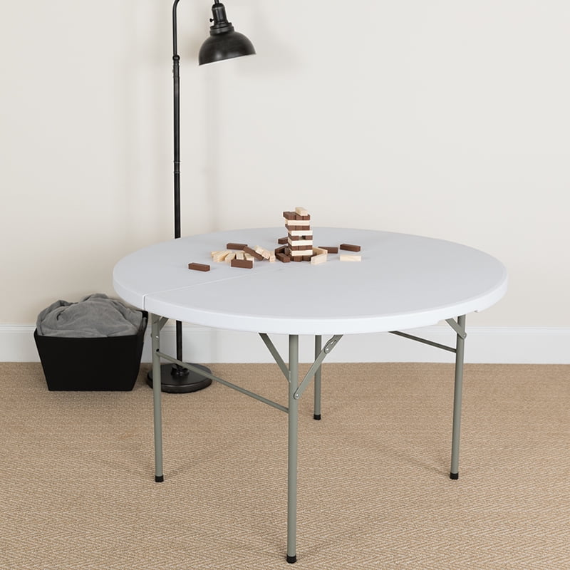 Granite White 4-Foot Round Plastic Folding Table with Gray Legs