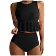 thumbnail image 3 of Aboser Womens Crop Tankini Swimsuits with Padded Peplum Swim Top with Buttom Bathing Suit Tummy Control Two Piece Tankinis Set Boho Ruffle Hem Beachwear, 3 of 8