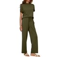 thumbnail image 3 of Women'S Two-Piece Casual Suit Travel Sportswear Short-Sleeved Wide-Leg Casual Sports Suit Dark Green Suit M, 3 of 6