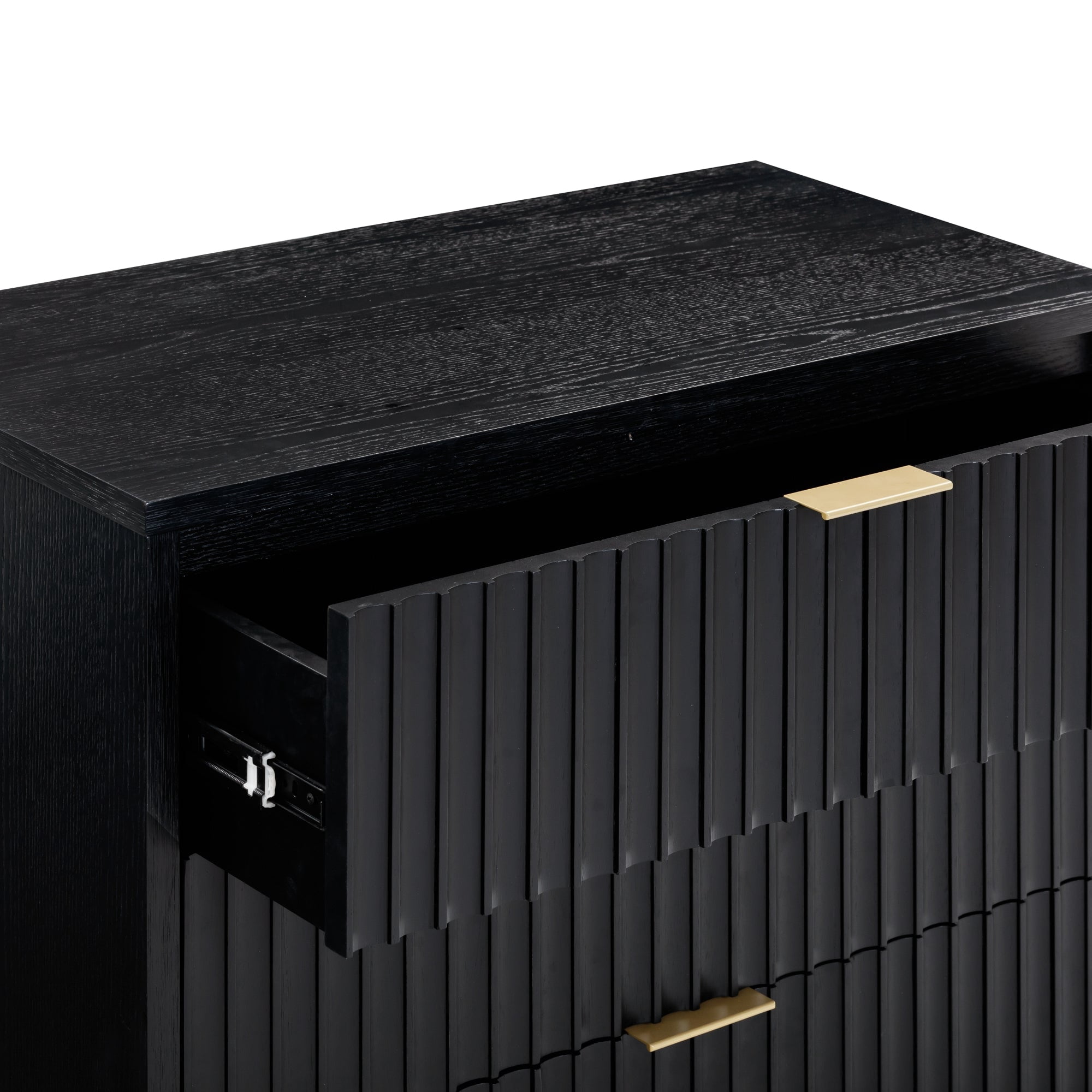 Nathan James Jasper 3 Drawer Dresser, Bohemian Fluted Dresser, Solid Wood Dresser for Nursery, Small Dresser for Bedroom, Black Oak
