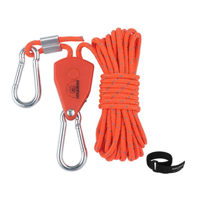 Polyester Camping Guyline with Zinc Alloy & Plastic Pulley, Adjustable Non-Slip Rope for Outdoor Use, 4mm Diameter x 4m Length, 194kg Load Capacity, Orange Color, Includes 1 Rope Clip, Lightweight
