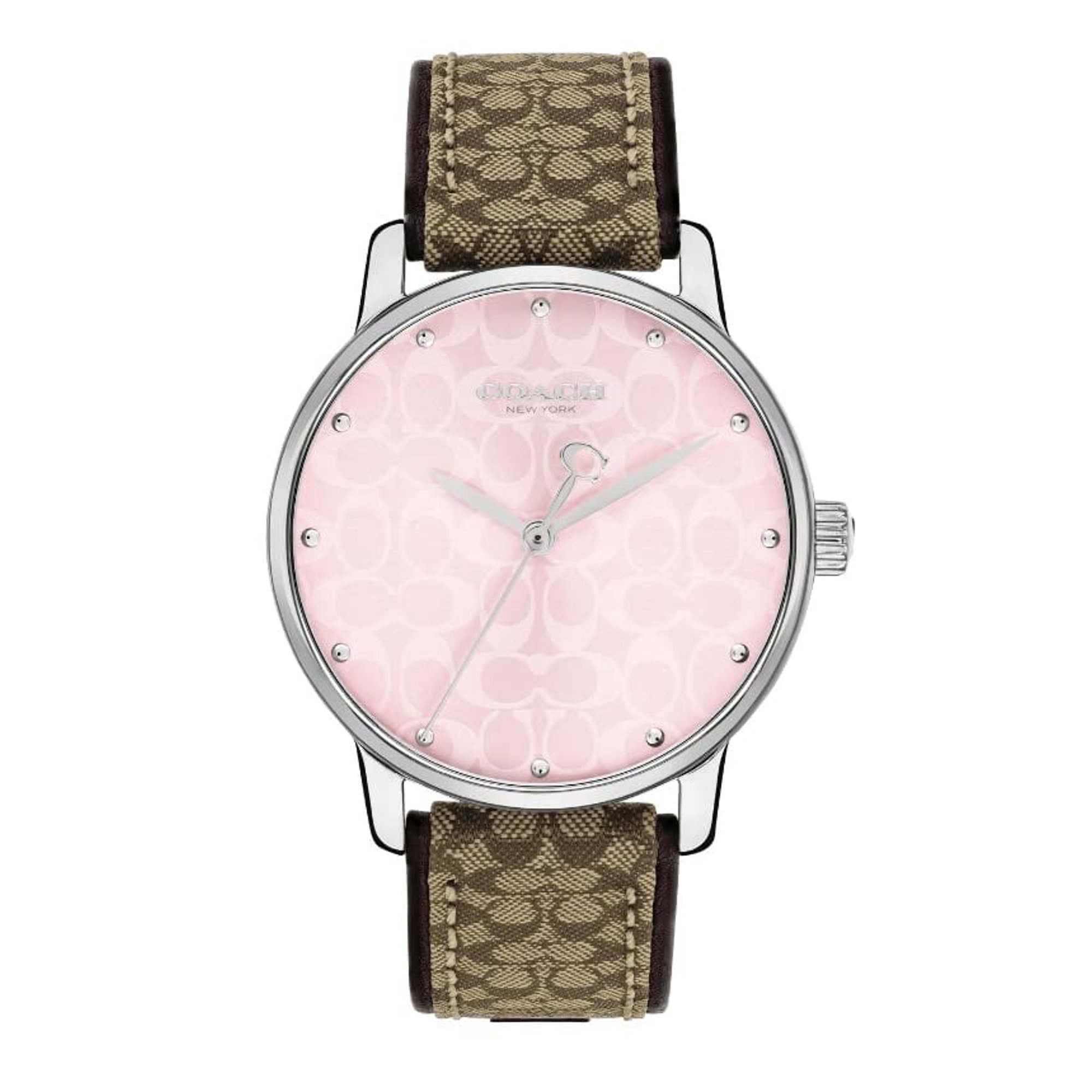 COACH 14503873 Pink Dial Brown Logo Strap Ladies 36mm Grand Watch