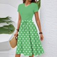 thumbnail image 2 of WTOBBY Women's Polka Dot Printed Belted Waist Short Sleeve Round Neck Casual Elegant Spring Dress,Army Green 2XL, 2 of 4