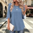thumbnail image 2 of YuXingFu Going Out Tops for Women Round Neck Pleated Ruffle Hem for Casual Loose Fit Tees Tops Light Blue S, 2 of 8