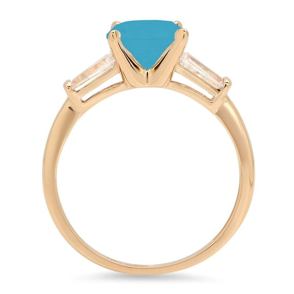 2 ct Round Cut Simulated Turquoise Three-Stone Engagement Ring for Women in 18K Yellow Gold