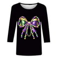 thumbnail image 4 of Cadancy Mardi Gras Shirt for Women 3/4 Sleeve Bownot Graphic Crewneck Pullover Tops Loose Fit Holiday Casual Carnival Party Tunic Blouse Trendy Outfits, 4 of 6