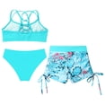 thumbnail image 4 of Yruioon Kids Girls 3 Piece Bathing Suit Drawstring Swim Bottom Strappy Crop Top Swimwear Sunsuit Lake Green 6, 4 of 7
