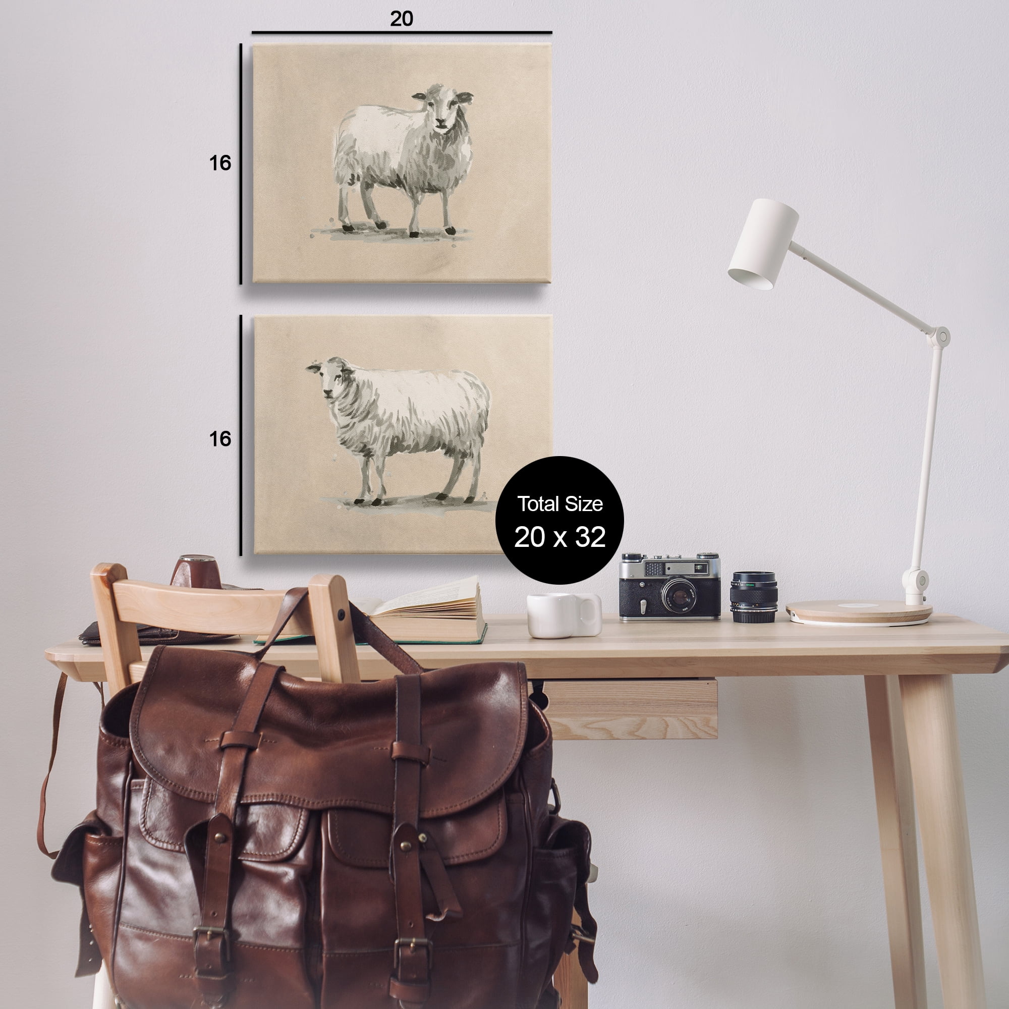 Stupell Industries Beige Sheep Portrait Animals Painting Wrapped Canvas Art Print Wall Art, 20 x 16, Set of 2