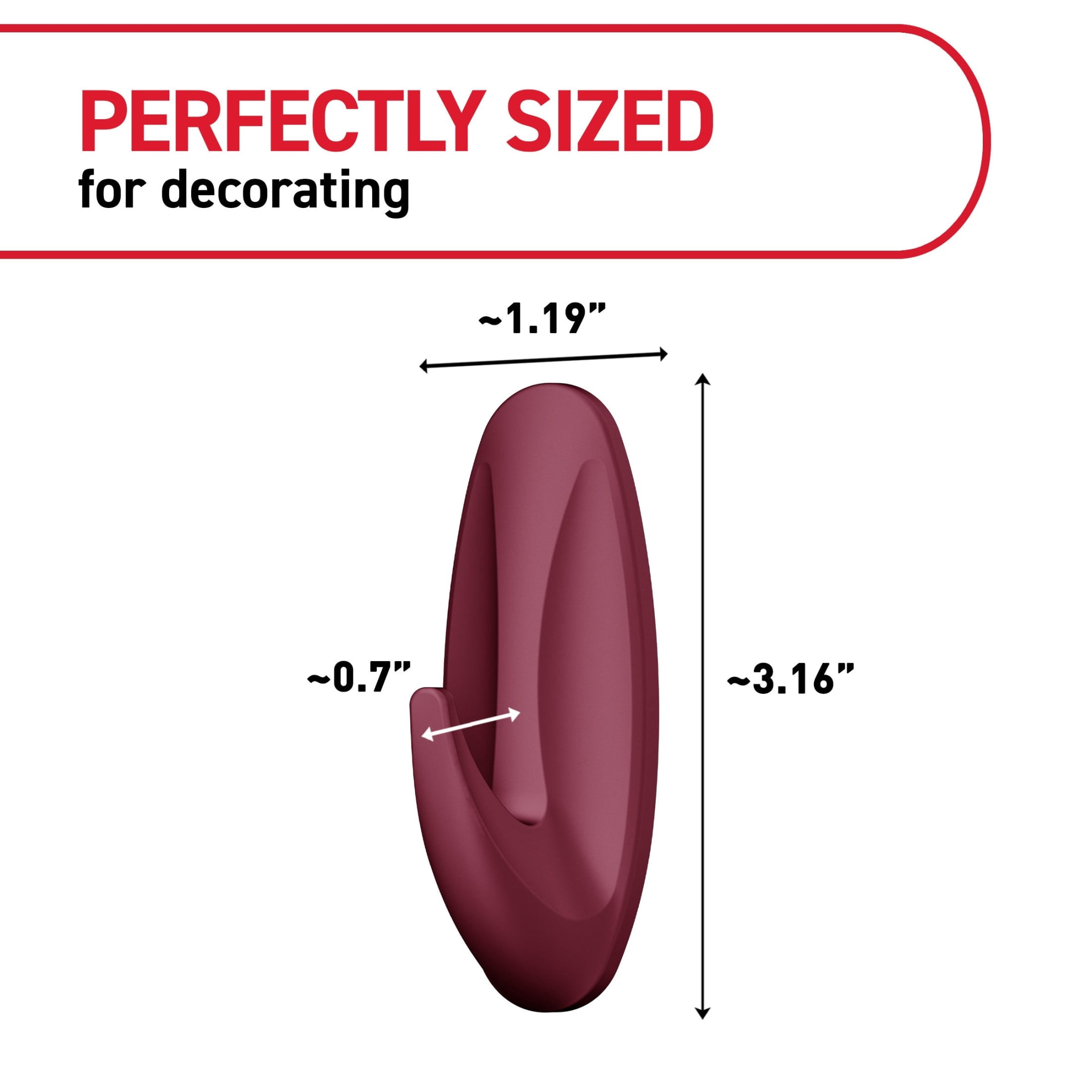 Command Medium Designer Hooks, Black Cherry, Holds 3 lbs, 4 Hooks, 6 Adhesive Strips