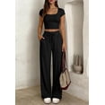 thumbnail image 6 of PRETTYGARDEN Women's 2 Piece Matching Lounge Sets Ribbed Short Sleeve Crop Tops Wide Leg Pants Summer Airport Outfits, 6 of 9