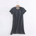thumbnail image 2 of Ecqkame Women's Fashion Nightgown Striped Short-Sleeved Round Neck Home Pajama Dress Thin Loose Soft Long Nightdress 01-Blue L, 2 of 3