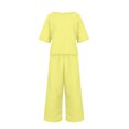 thumbnail image 4 of 2 Piece Outfit for Women Plus Size Round Neck Short Sleeve Tops Long Pants Casual Suit Sets Yellow XXL, 4 of 5