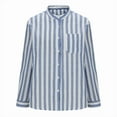 thumbnail image 4 of BiZtdJrK Daily Sales of the Day Women Long Sleeve Shirts Loose Lapel Blouses Tops Trendy Stripe Button Down Shirt Casual Linen Lightweight Lapel Tee Shirts Light Blue L, 4 of 7