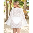 thumbnail image 4 of Plus Size Swimsuit Cover Ups for Women Boat Neck Crochet Cover Up Long Sleeve Sheer Beach Tunic Bathing Suit Cover Up Alsol Lamesa XL-5XL, 4 of 6