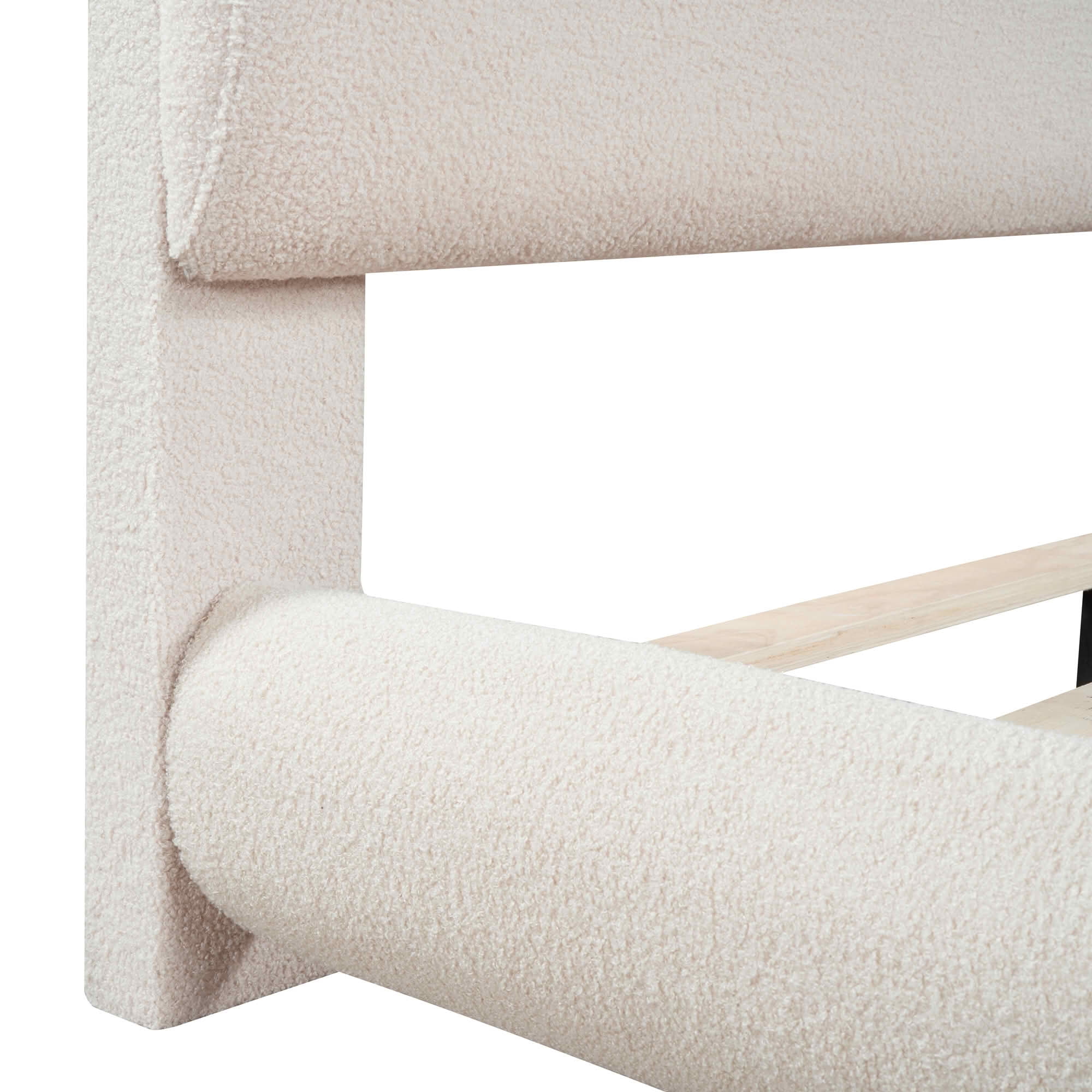 MAYEERTY Teddy Fleece Upholstered Platform Bed with Curved Design, Sturdy MDF Frame & Easy Assembly