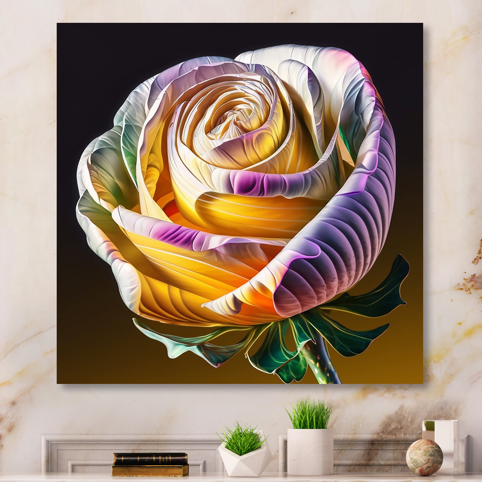 Designart Rainbow Blooming Crocus Rose I Canvas Wall Art