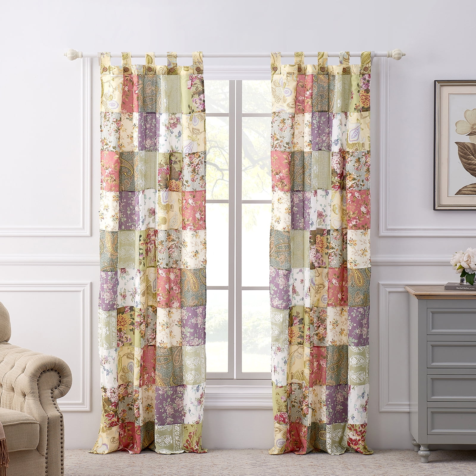 Greenland Home Fashions Blooming Prairie Authentic Patchwork Window Curtain Panels, Set of 2 with Tiebacks
