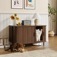 thumbnail image 5 of Multi-Functional Hidden Cat Litter Box Enclosure Furniture, Akaber Cat Washroom with Cat Scratch Pad, Tambour Sliding Door, Indoor Cat House for Living Room, Walnut, 5 of 9