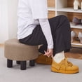 thumbnail image 2 of Round Linen Ottoman Foot Stool – Padded Footrest with Non-Skid Pine Legs, Soft Step Stool for Couch, Desk, Dorm, Office, Hallway Black, 2 of 3