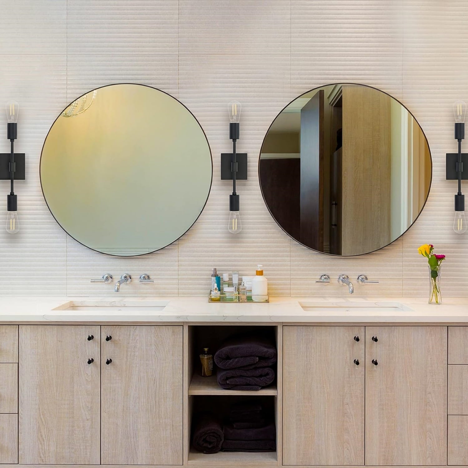 2-Light Matte Black Bathroom Vanity Light Fixtures Modern Wall Sconces Lighting Fixture Wall Lights for Hallway and Bedroom Sconces with Two LED Bulbs Included, UL Listed