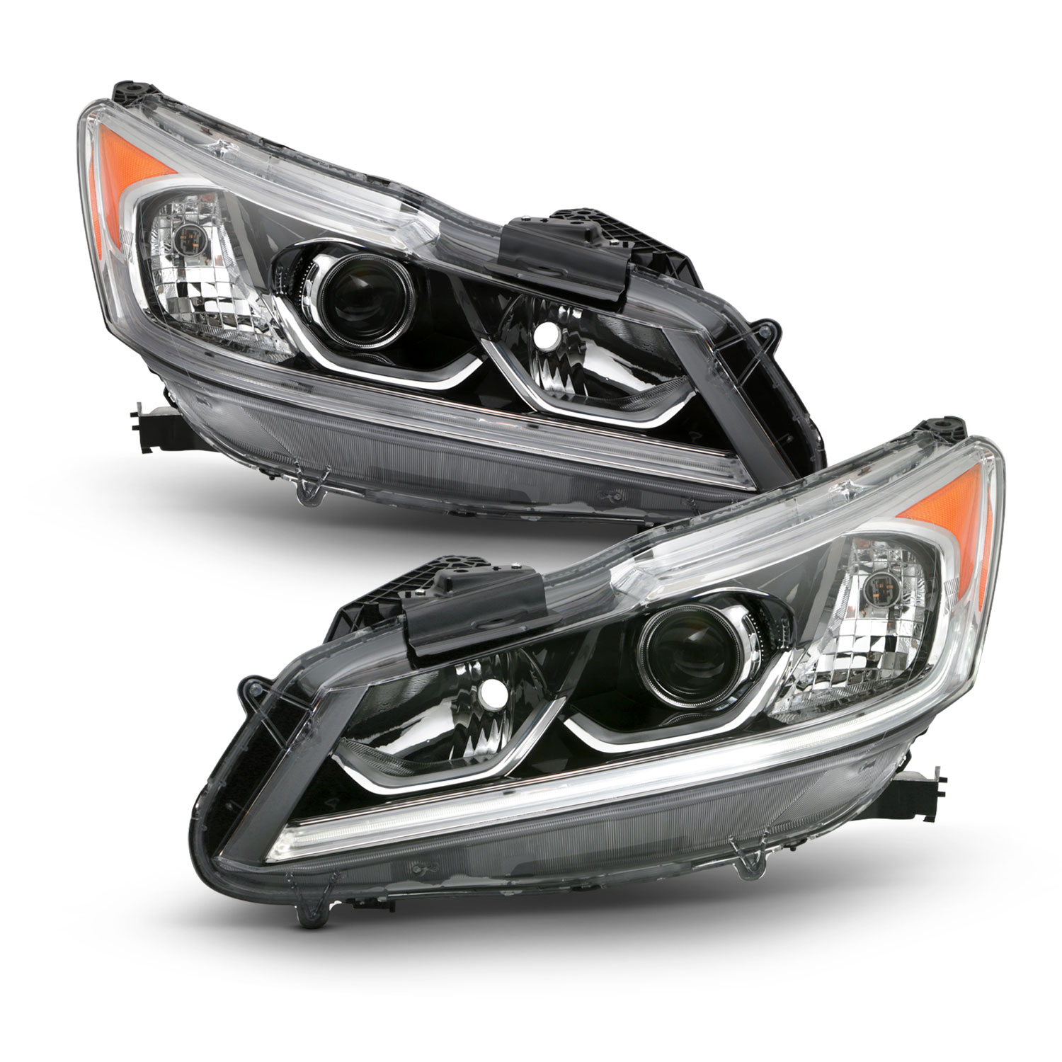 AKKON - Fits 2016-2017 Honda Accord EX EX-L SE Sport Halogen Type [LED DRL Models] Projector Chrome Headlights Pair Left+Right