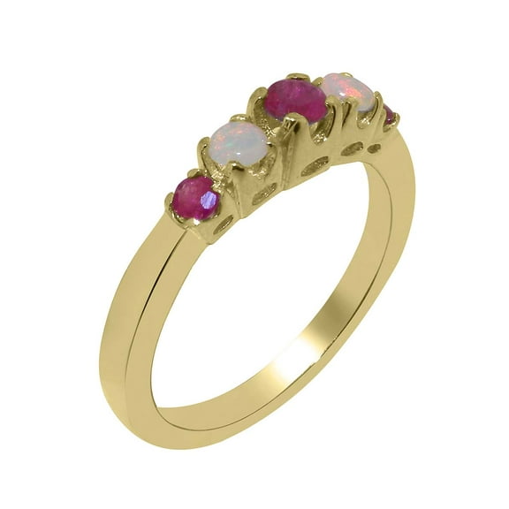 LBG British Made 14k Yellow Gold Natural Ruby & Opal Womens band Ring - 33 size options - Size 10