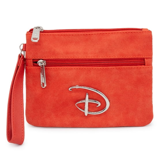 Buckle-Down Women's Disney Wallet, Double Pocket Wristlet, Disney Signature D Logo with Arch Stitch, Blue, Vegan Leather
