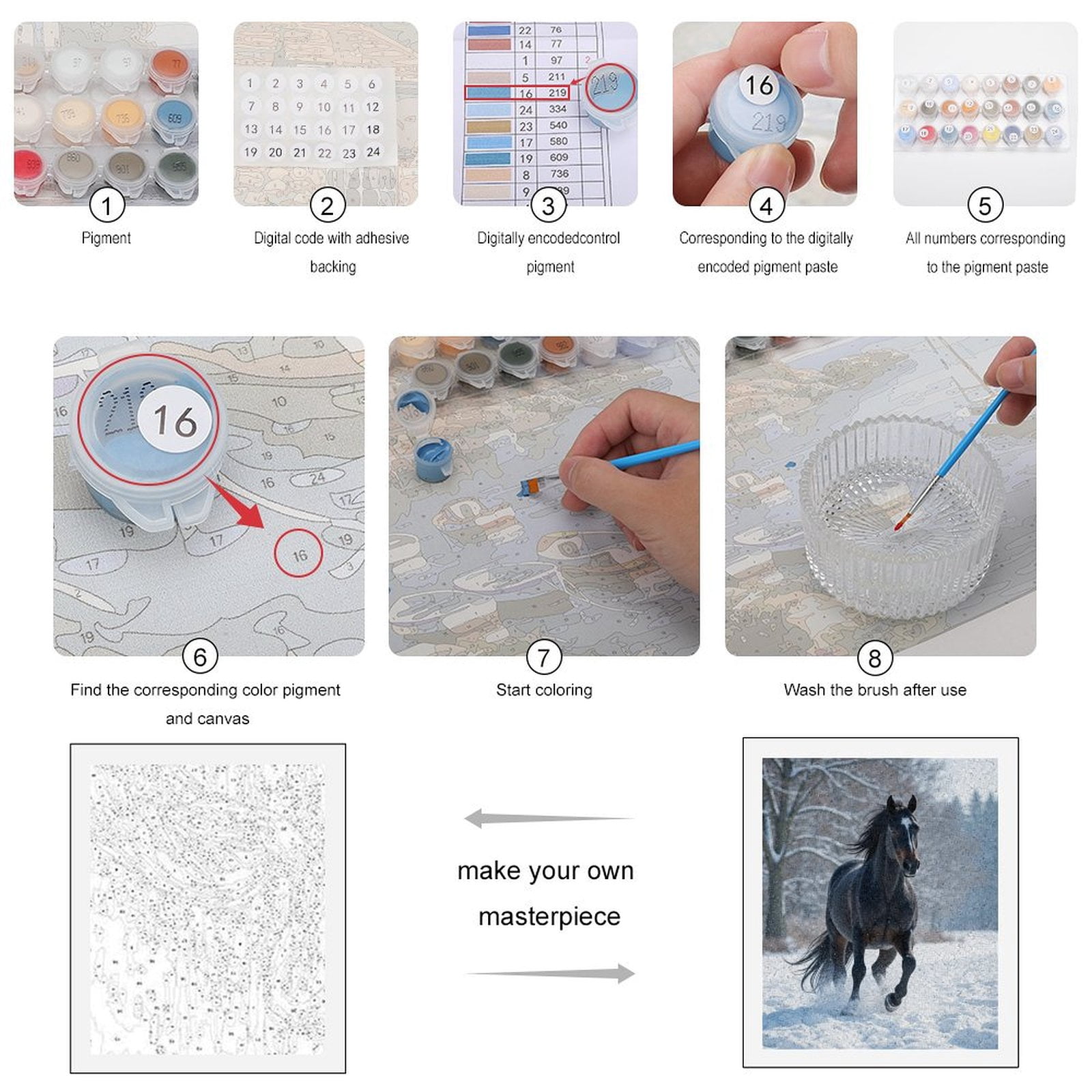 Paint by Numbers Kit for Adults, Black Horse Winter Gallop Paint by Numbers, Easy Paint by Numbers Kit for Adults Beginner, DIY Adult Paint by Number Kits on Canvas, Home Decor