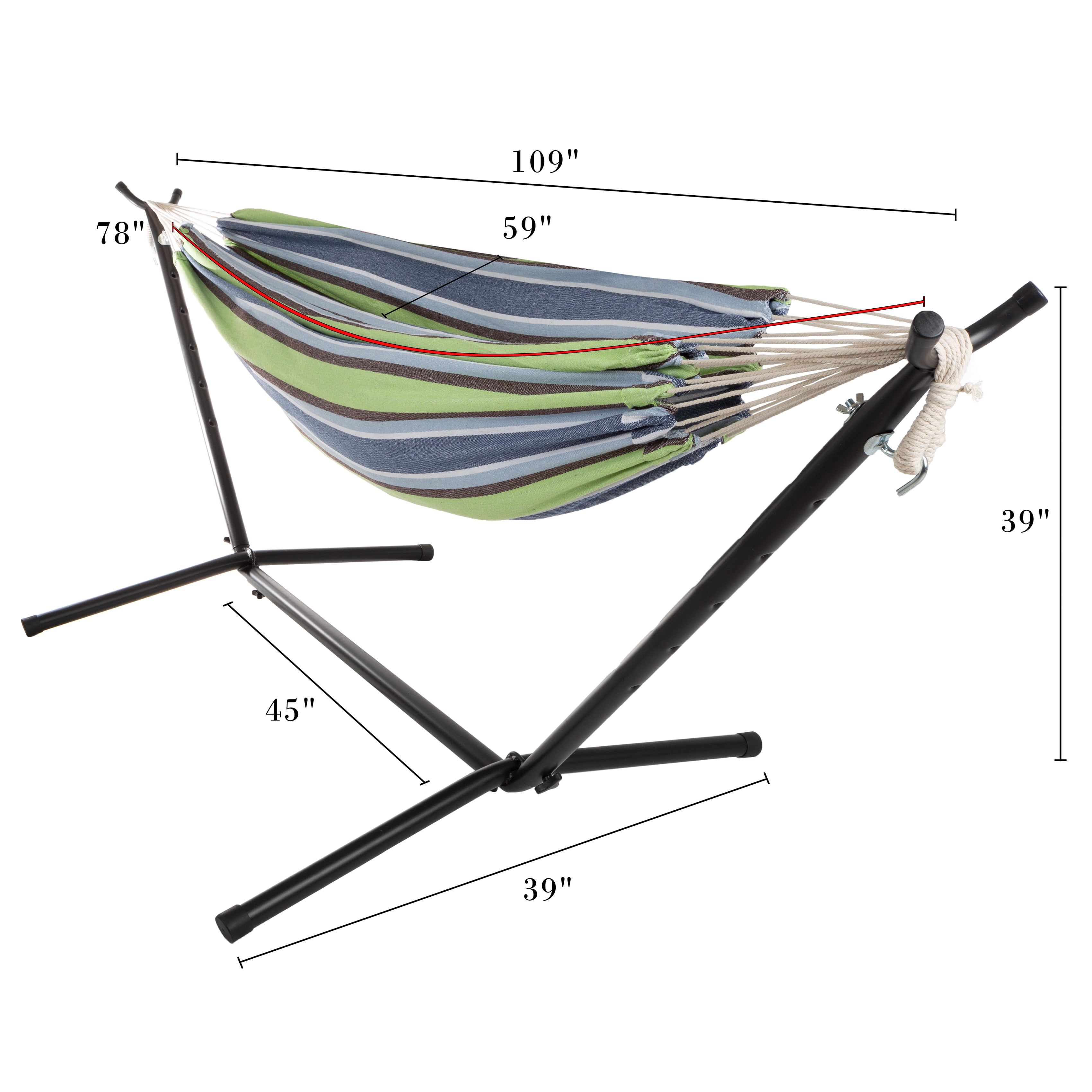 Pure Garden 400lb Capacity 2 Person Double Hammock with Stand, Blue/Green