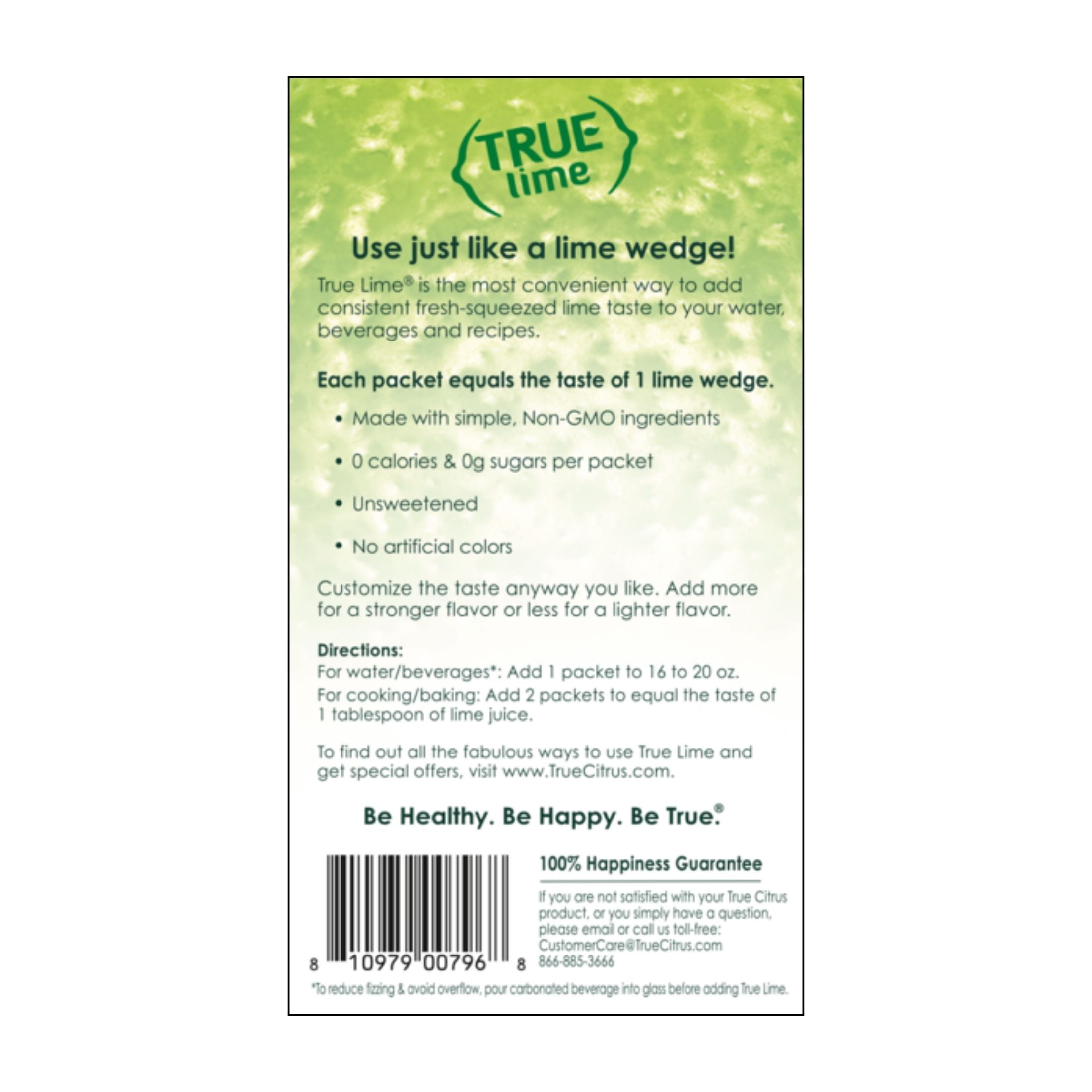 True Lime Crystallized Water Enhancer Powder, 0 Calorie Lime Flavor, 1.41 oz., 50 Count Packets