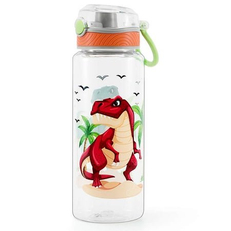 Home Tune cute Water Bottle for School Kids Boys, BPA FREE Tritan Leak Proof Flip Top Lid Easy clean carry Handle, 23oz 680ml - Dinosaur
