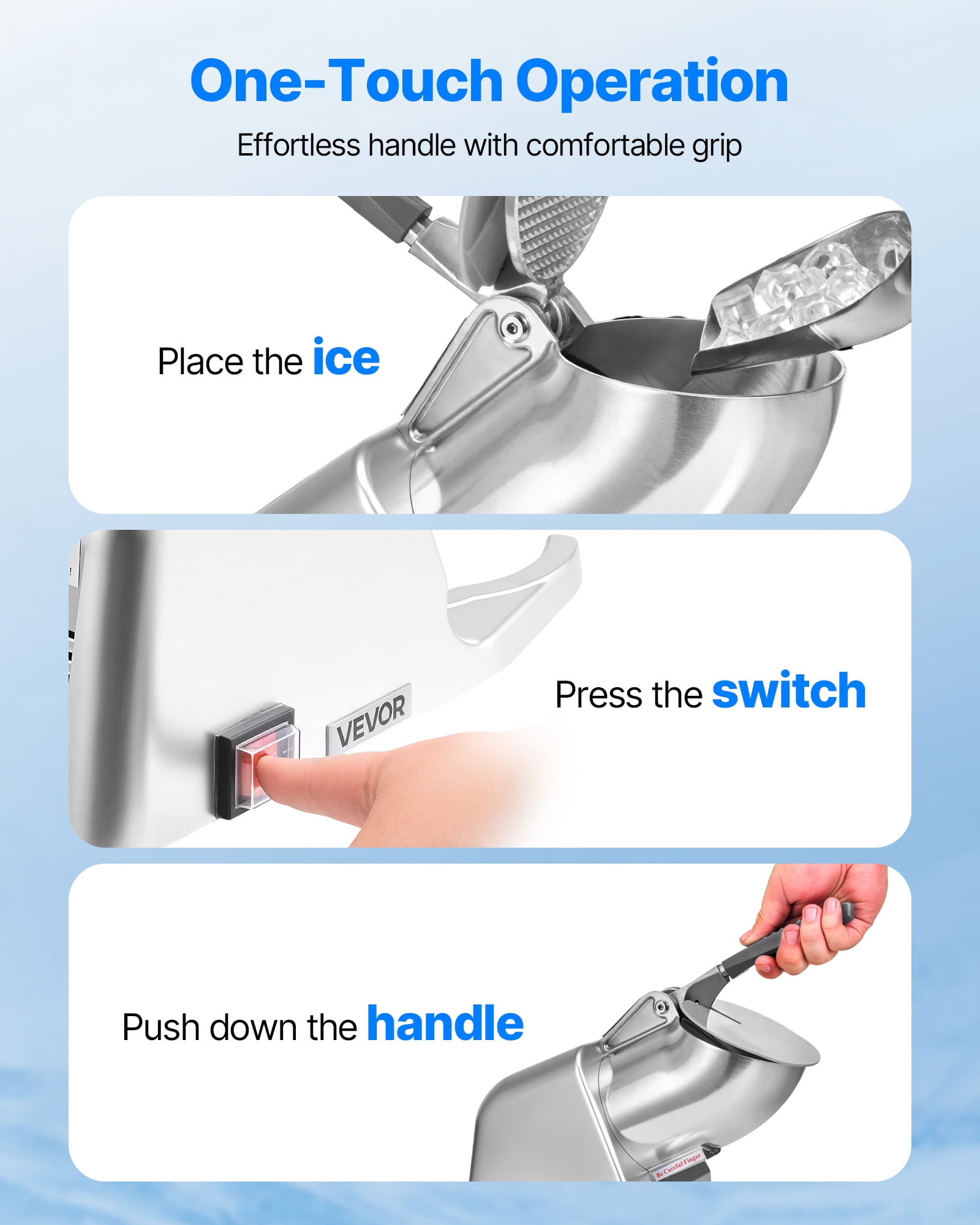 VEVOR Ice Crusher Machine, 143lbs Per Hour Electric 2 Blades Snow Cone Maker, Stainless Steel Shaved Ice Machine with Bowl and Cover, 300W 2000RPM Ice-Shaver for Home and Commercial Use, Silver