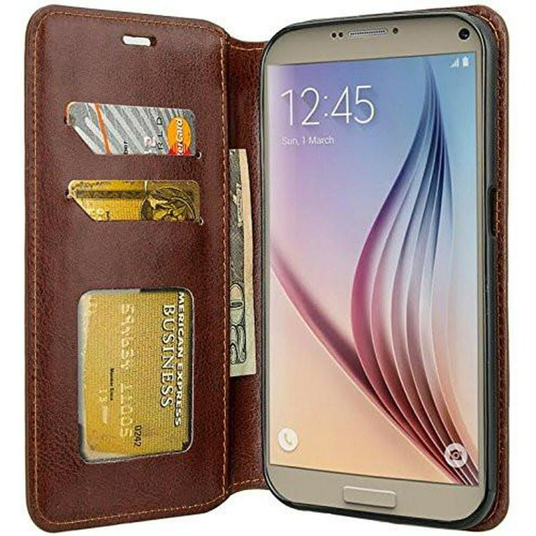 Galaxy S6 Edge Case, Slim Folio Pu Leather Wallet Case with ID&Credit Card Slot Phone Case for Samsung Galaxy S6 Edge Plus - Brown - Walmart.com