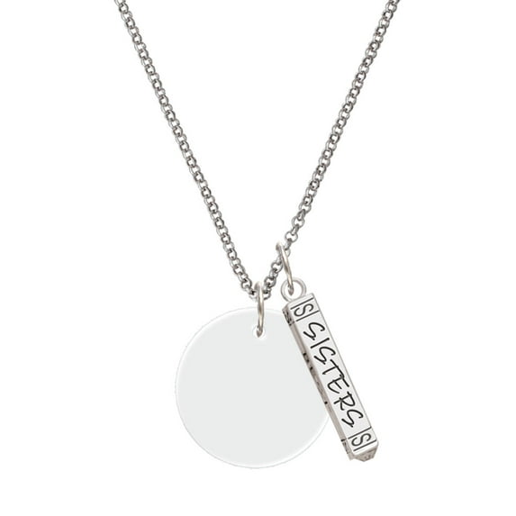 Delight Jewelry Acrylic 1" Disc Imitation Pearl Silvertone Sisters Best Friends Forever Bar Charm Necklace, 23"