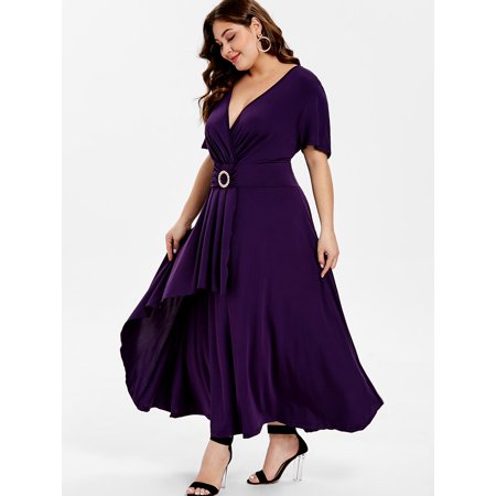 Women Maxi Dress Ruffle Short Sleeve Lady Wrap Overlap Dress 2019 Summer Sexy Female Solid (Coachella Best Dressed 2019)