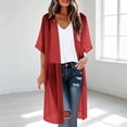 thumbnail image 2 of LEKODE Women Maxi Long Beach Cover Up Solid Chiffon Fabric Open Front Short Sleeve Kimono Relaxed Fit Everyday Summer Swim Outer Top Red 3XL, 2 of 5