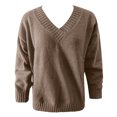 thumbnail image 4 of Solid Color Oversized V Neck Casual Versatile Knitted Pullover Sweater Soft Comfortable Everyday Wear For Fall Winter Fashion, 4 of 5