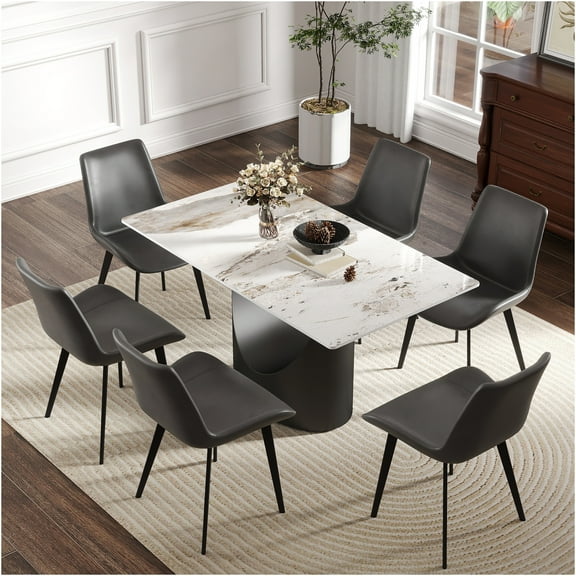 JERFIT Modern 6-Seater Dining Table with Sintered Stone Top and Sleek Metal Legs, Rectangular Kitchen Table for Contemporary Dining Room