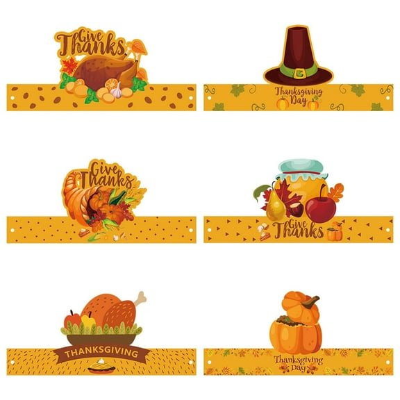 Moocorvic 6Pcs Thanksgiving Party Wear Hats Set, Pumpkin & Turkey Props for Parties, Adjustable Birthday Decor