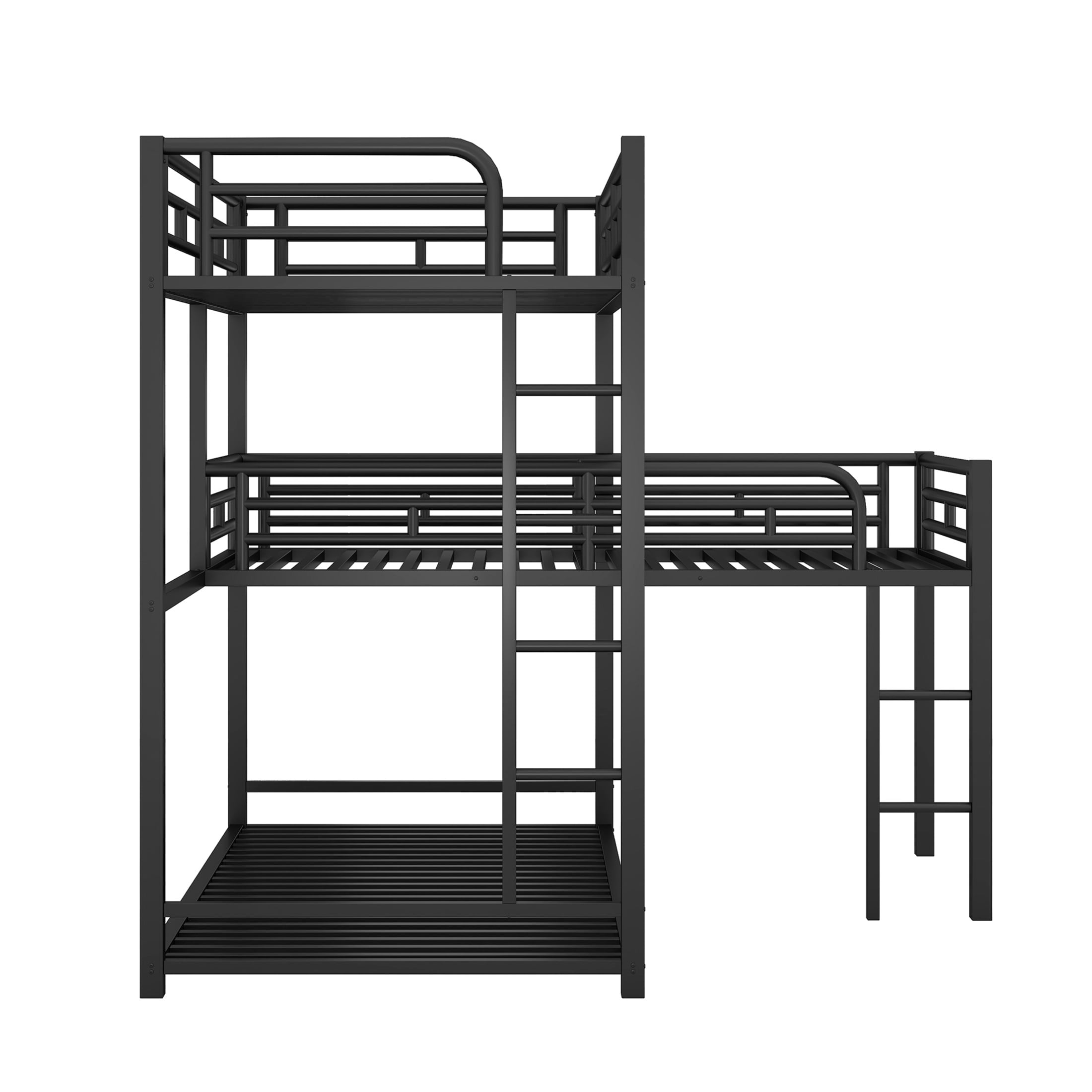 Noble House L-Shaped Triple Twin Bunk Bed, Industrial Metal 3-Tier Space-Saving Bunk Bed, Space Saving, Black