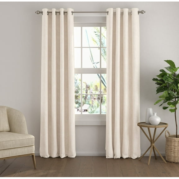 Noble Linens Ivory Linen Blend Energy Saving Grommet Curtain Panel, 50" x 84" 2 Panels