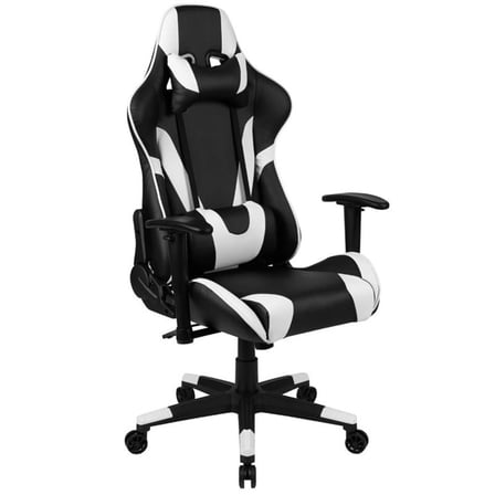 Bowery Hill Leather Racing Swivel Reclining Gaming Chair in Black and White